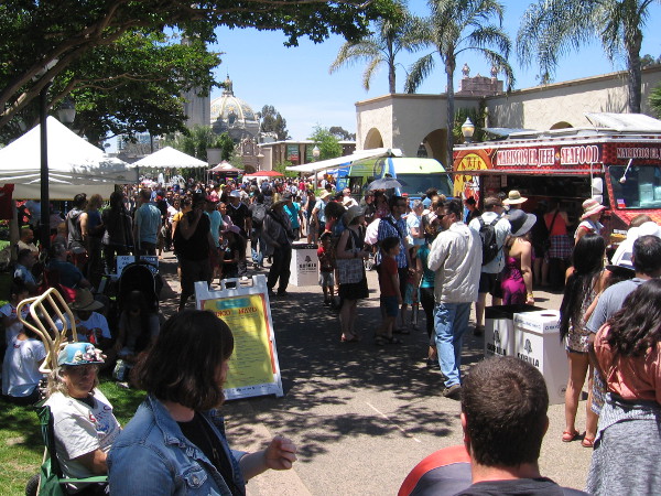 Many food trucks were lining El Prado!