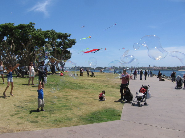 Bubbles and kites at Embarcadero Marina Park North.
