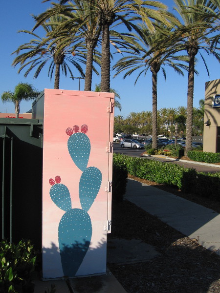 These prickly pears seem to be growing beneath the nearby shopping mall's palm trees!
