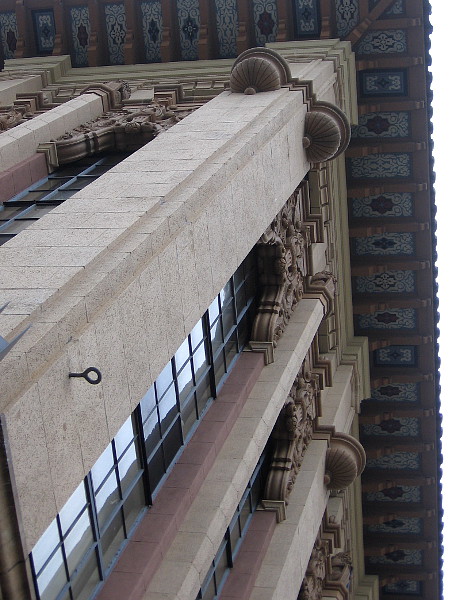 Gazing straight up toward the roof of the 1929 Samuel L. Fox Building at Sixth Avenue and Broadway.