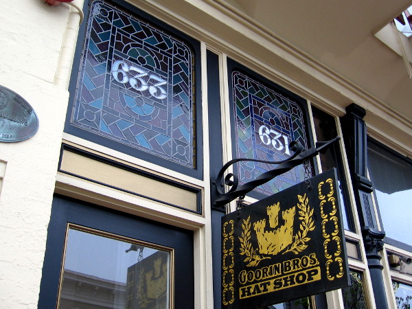 Stained glass windows add character to the Goorin Bros. Hat Shop - Gaslamp.