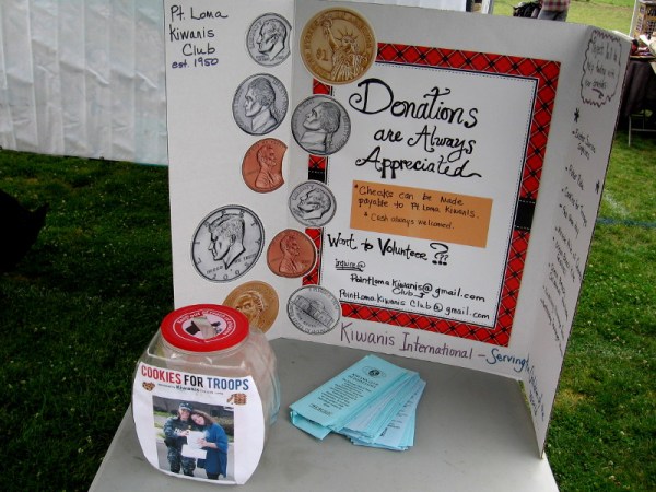 The event was sponsored by the Kiwanis Club of Ocean Beach and the Ocean Beach Recreation Center. The Point Loma Kiwanis Club also participated. They distribute cookies to the troops as a comfort and thank you.