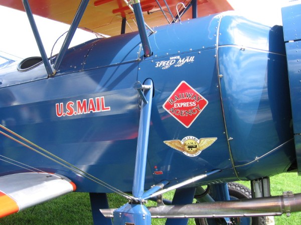 One of three Stearman Speedmail biplanes which will fly from San Diego to Seattle to commemorate the centennial of U.S. Air Mail service.