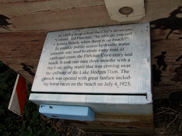 Fletcher Cove opened on July 4, 1925, giving Solana Beach easy access to the shore. A celebration was held that included horse races along the sand.