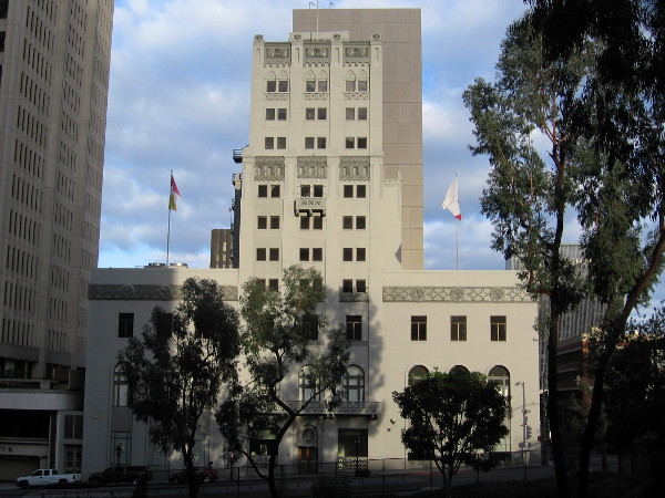 Morning photo of the handsome old World Trade Center building, once home to publisher Harcourt Brace Jovanovich.