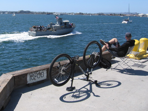 Enjoying San Diego bay from the end of Broadway Pier, watching the Maritime Museum of San Diego's restored Swift Boat pass on by.