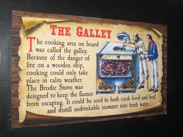 Cooking in the galley was done in calm weather. The Brodie Stove was designed for use on wooden ships where dangerous fire must be avoided at all costs.