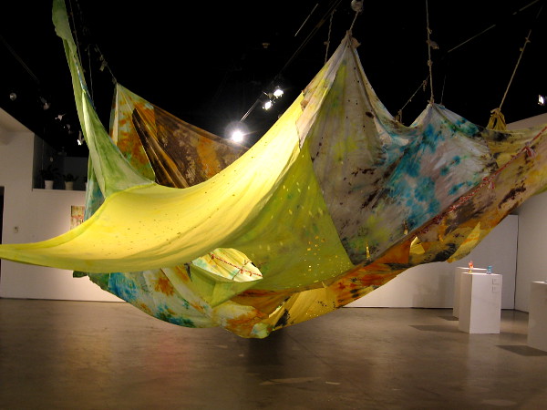 Chaparral (II), 2018, by artist Audrey Hope. Canvas and hand wound rope. Swaths of colorful fabric are suggestive of San Diego's natural landscape.