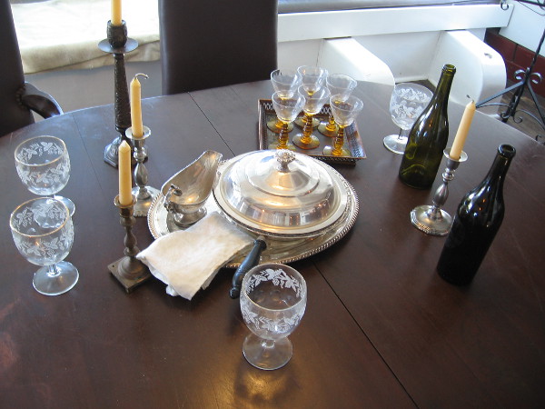 Unlike most of the crew, the captain enjoyed wine and ate in style.