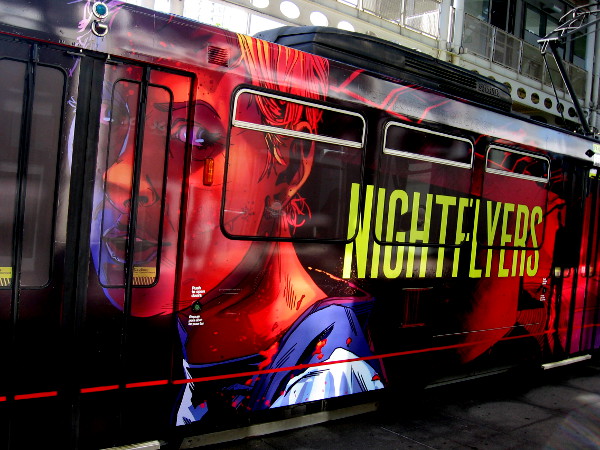 Nightflyers graphics on a 2018 San Diego Comic-Con Syfy trolley wrap.