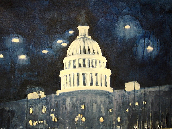 Bright UFOs painted in the night sky above the United States Capitol dome!