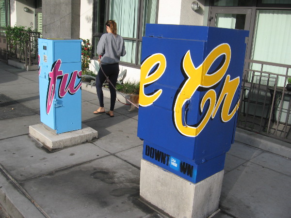 Circle around these two utility boxes and you'll read the words: create future.