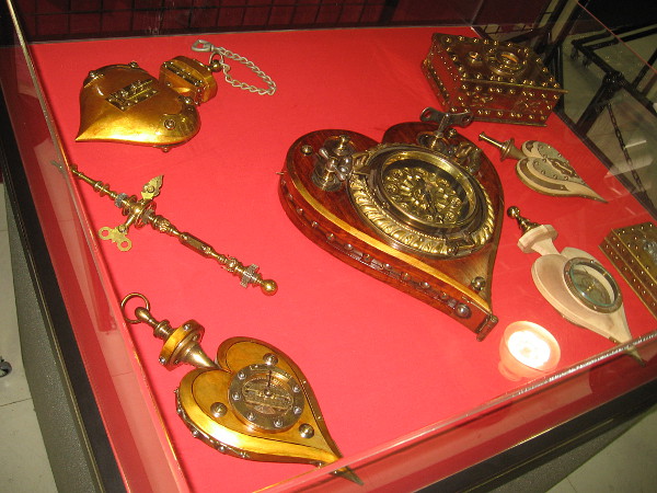 Many of Jeff's creations resemble lockets, or golden hearts with keys. Others resemble shining religious relics.
