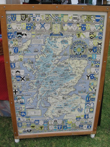I saw many maps of historical Scotland, some showing heraldic coats of arms.