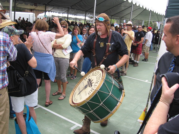 Drummer for the Wicked Tinkers gets the crowd enthused as he works his way through the beer garden.