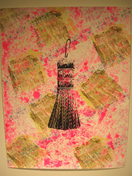 Cleaning Portrait; Whisk #1, 2017, by artist Claudia Cano. Acrylic on paper. A cleaning tool used by a hardworking Mexican immigrant laborer.