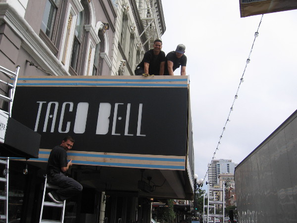 Taco Bell was getting their Demolition Man pop up ready in the Gaslamp. Nacho fries will be served.