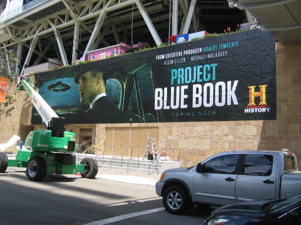 The History wrap on Petco Park this year promotes Project Blue Book.