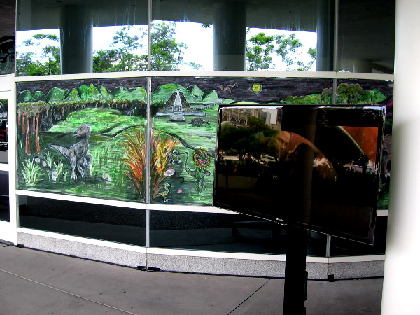 The Starbucks at the Hilton Bayfront has been converted into a small Jurassic World.