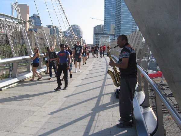 Just a typical early morning scene on the Harbor Drive pedestrian bridge during San Diego Comic-Con.