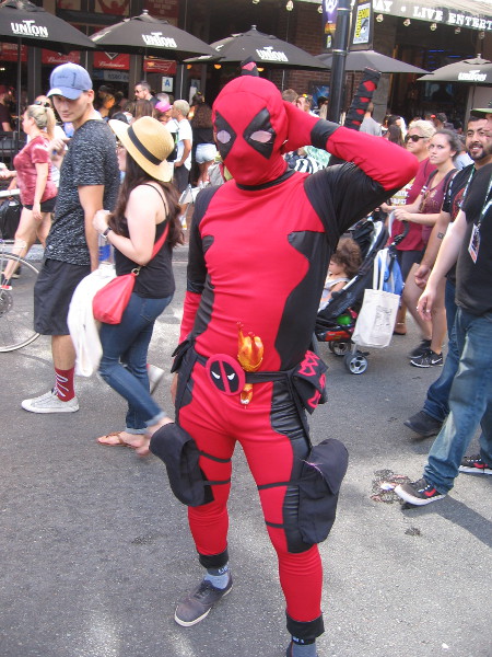 Deadpool makes some gyrating moves.