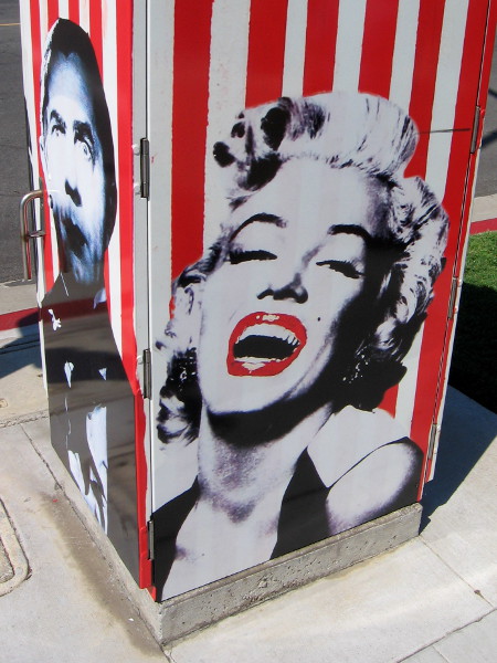 Marilyn Monroe of Some Like It Hot, filmed at the Hotel del Coronado, in colorful new street art. Art Outside the Box features painted utility boxes around Coronado.