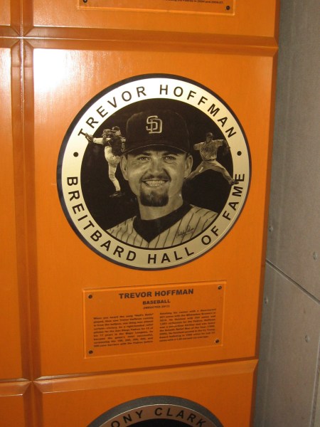 Trevor Hoffman's plaque in the Breitbard Hall of Fame. A sports legend in San Diego, among many others.