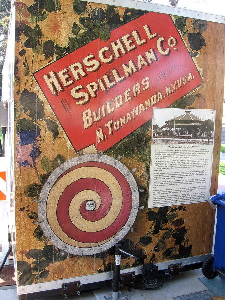 The carousel was built in 1910 by the Herschell Spillman Co. builders in North Tonawanda, New York.