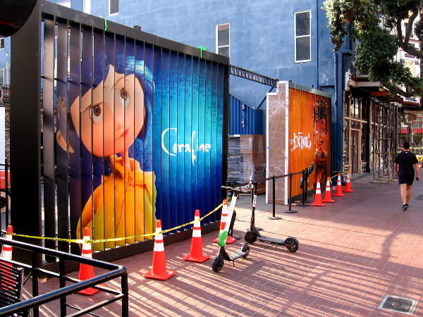 Coraline graphic at entrance to the LAIKA LIVE San Diego offsite at 2018 San Diego Comic-Con.