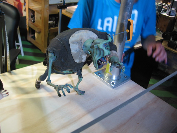 Once a puppet's physical posture is slightly altered, a key tightens up the armature for another camera shot.