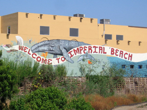 As drivers head west down Palm Avenue, a mural featuring a gray whale welcomes them to Imperial Beach.