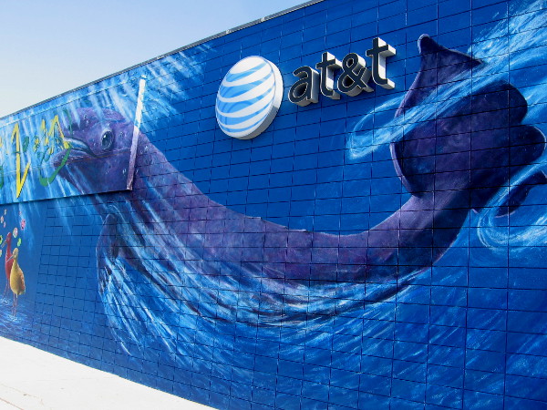 The mural on the front of the AT&T building includes a big whale.