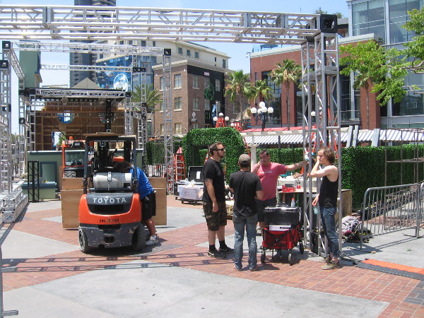 Some guys are working on NBC's The Good Place offsite at 2018 San Diego Comic-Con.