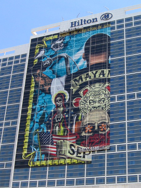 That big wrap on the Hilton San Diego Bayfront is in fact for the upcoming FX television series Mayan MC.