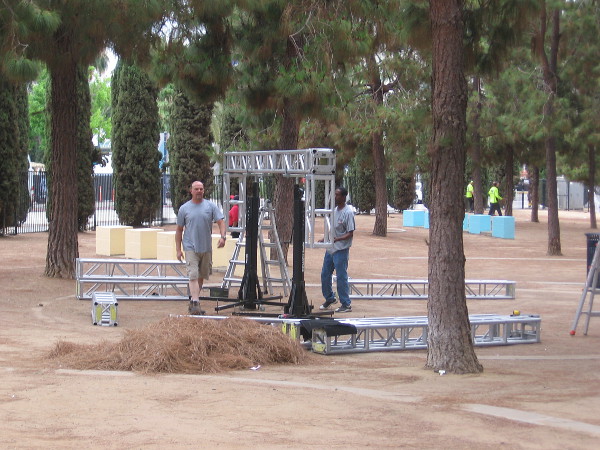 In Hulu's Castle Rock forest, some sort of structure is being set up.