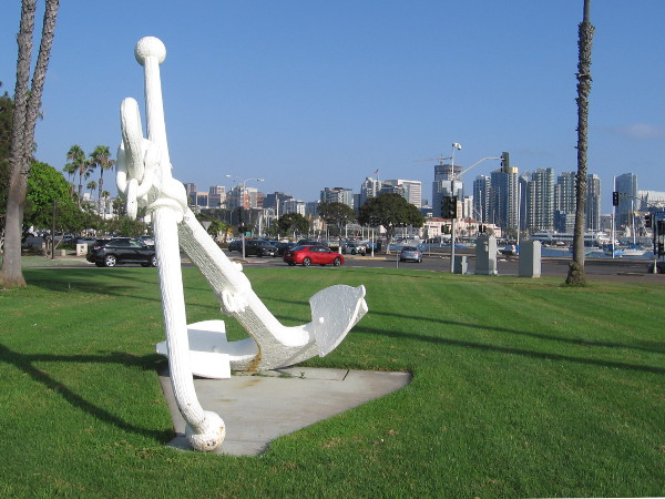 Circling the big anchor, my camera captured the skyline of downtown San Diego.