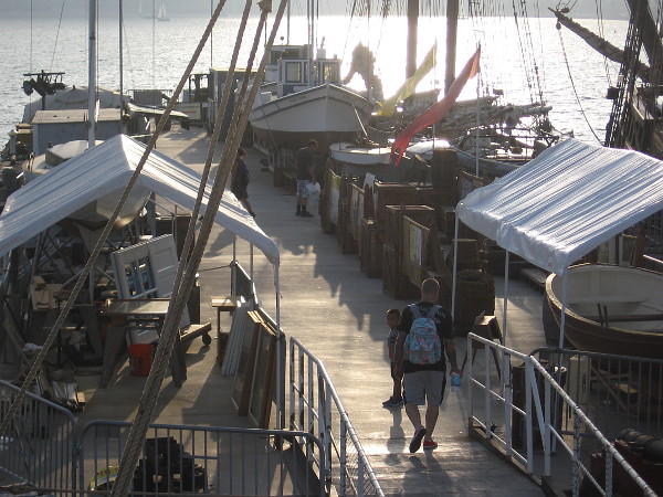 The sun is still shining on the floating barge behind the Berkeley.