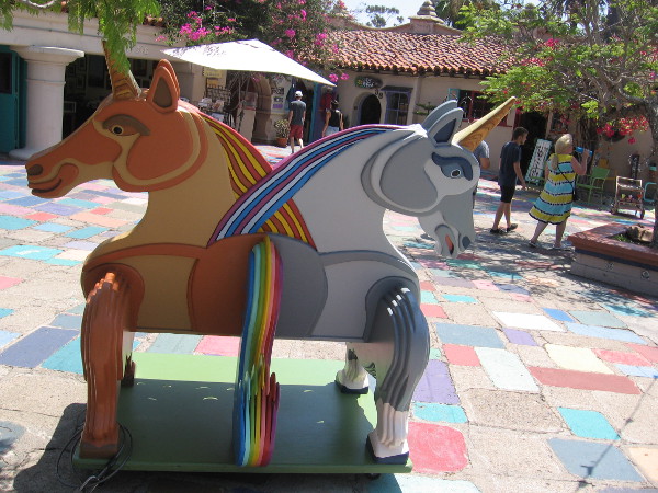 The rear of the Uni-two-corn by sculptor Kim Ogburn, which functions as a seat for two.