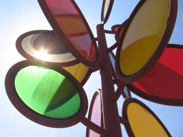 Sunlight shines through the "sunset" sculpture. I see the green flash!