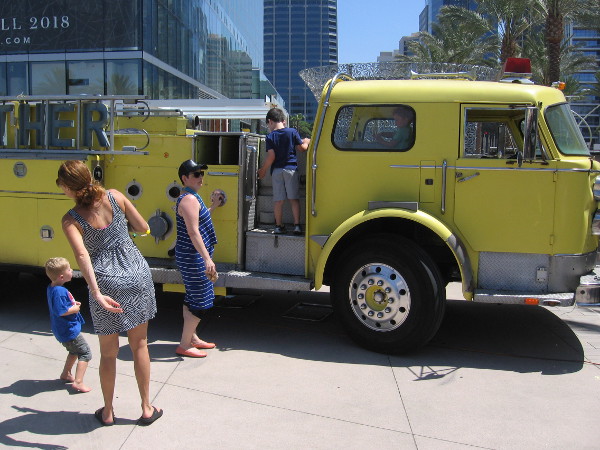 Kids liked checking out the Dang Brother Pizza fire engine.