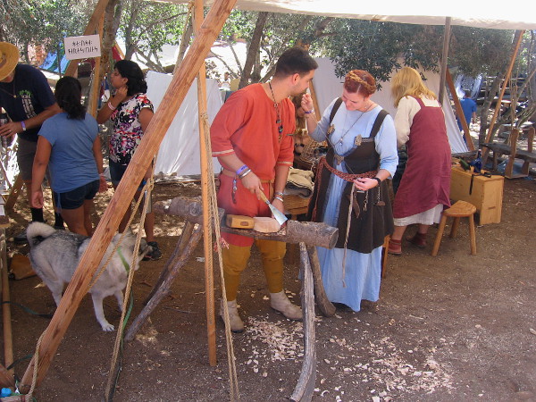 So was a woodcarver. This guy was fashioning a Viking bowl, or skål, based on actual archaeological findings.