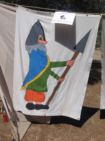 This funny warrior was guarding a Staff Only festival entry.