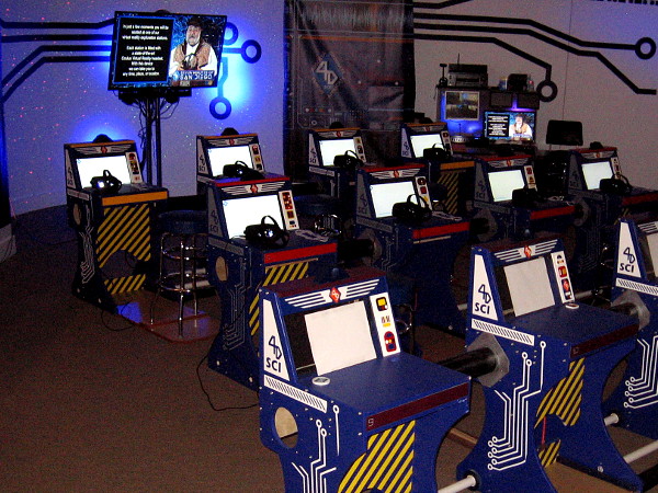 The fun kid-friendly room where the experience is enjoyed. Chairs swivel so visitors can experience the virtual reality in every direction.