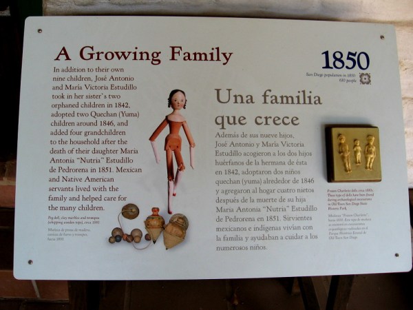 Sign explains how the Estudillos cared for a growing family including many children.