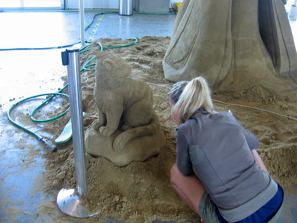 Agnese Rudzite-Kirillova puts the final touches on a sand cat.