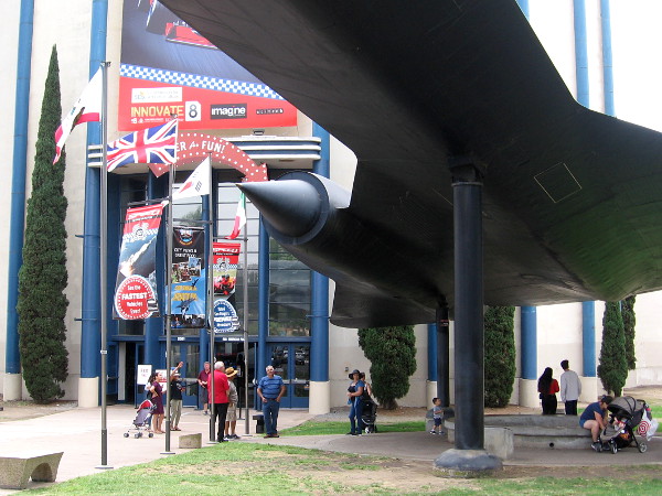 Families enjoy Labor Day in front of the San Diego Air and Space Museum.