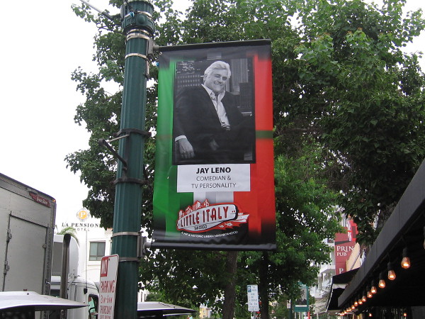 A funny sight hanging out in Little Italy. Jay Leno!
