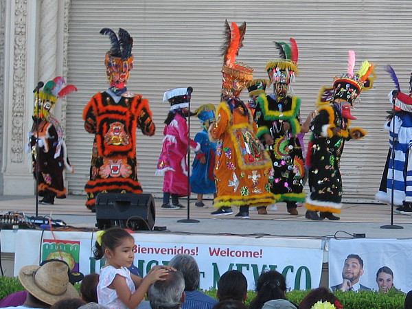 Los Chinelos De Morelos dance in Balboa Park. The traditional dance of the State of Morelos, Mexico includes Carnival-like costumes and masks.