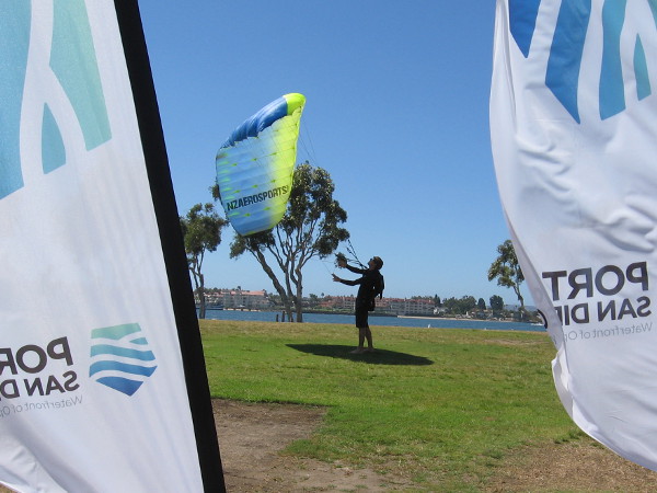 Testing a parachute in a section of the park where Swoop Freestyle contestants prepared and boarded a helicopter.