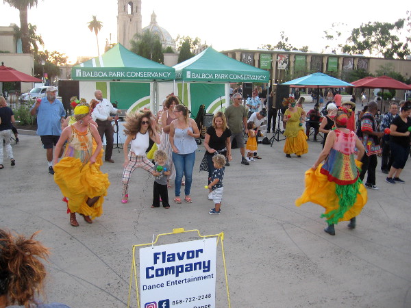 Meanwhile, in the nearby Plaza de Panama, the Flavor Company dance group had people dancing the Conga for Balboa Park's Food Truck Friday.